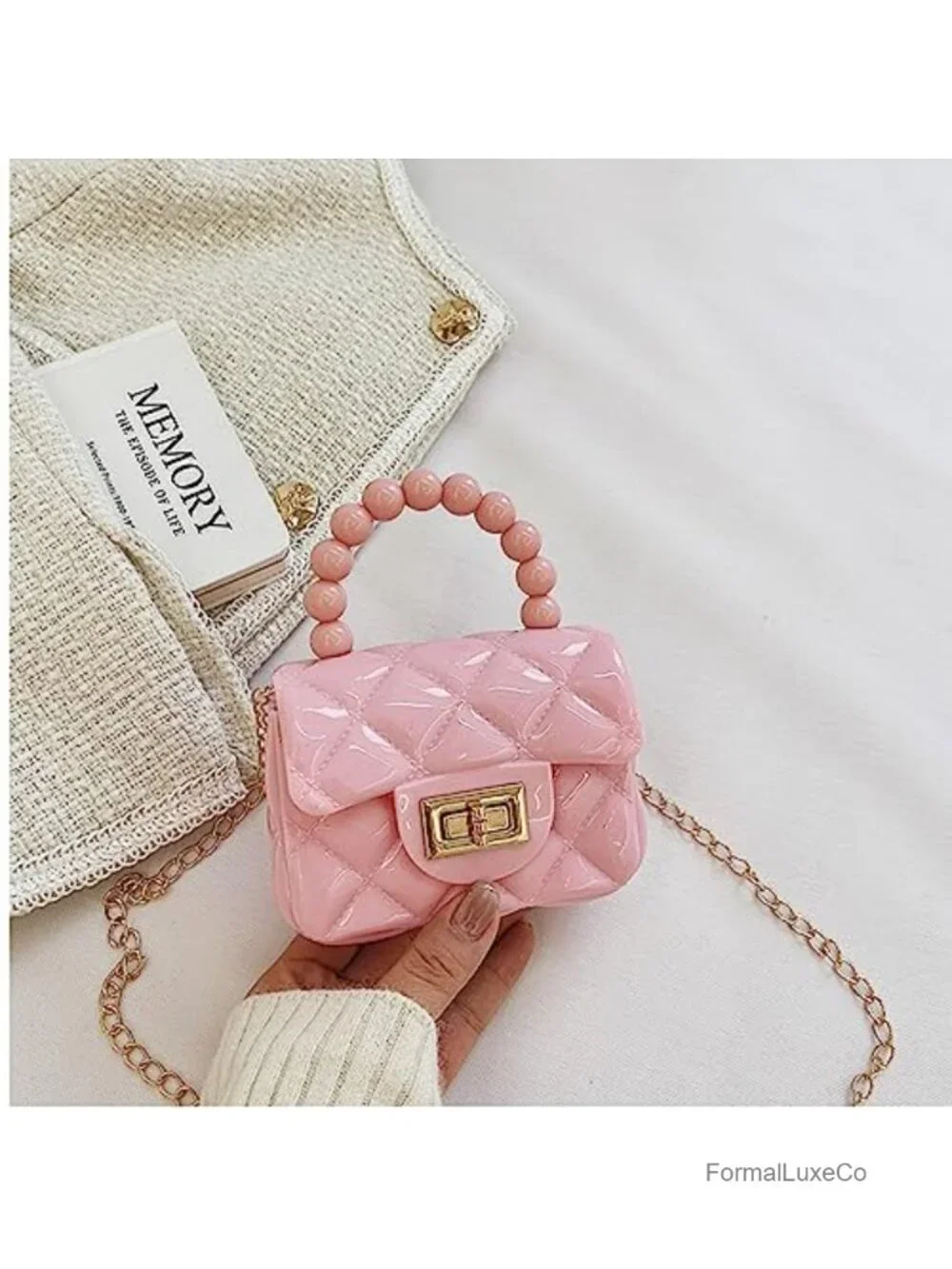 Mini Jelly Crossbody Bag with Pearl Handle PVC Clear Purse